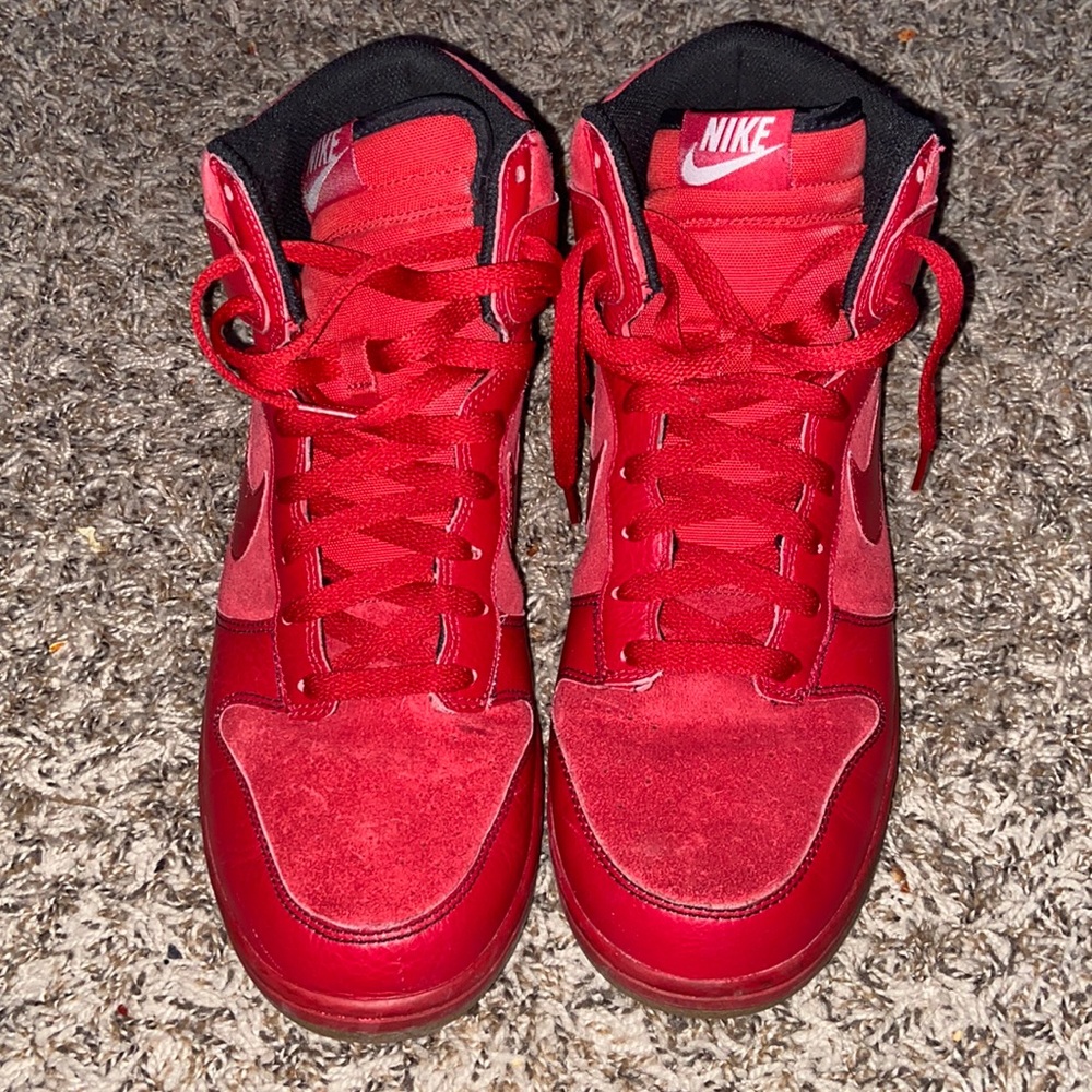 Red suede Nike Dunk High